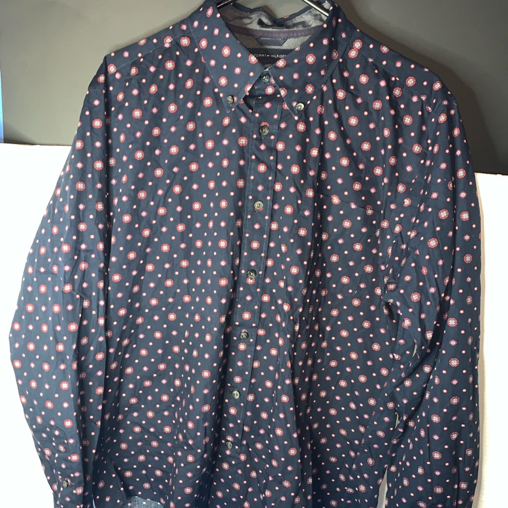 Tommy Hilfiger Long Sleeve Floral Print Button Up Mens Large (Red,Blue)